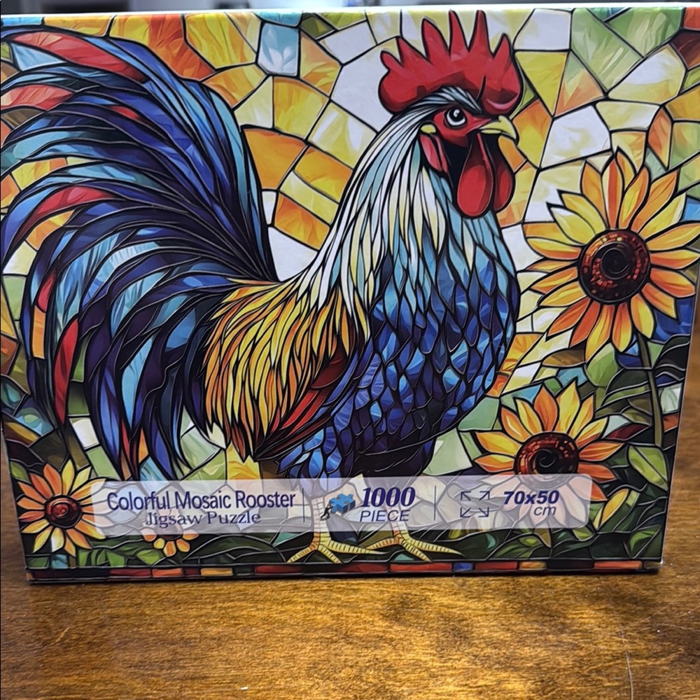 Red and Blue Mixed Media Rooster Art